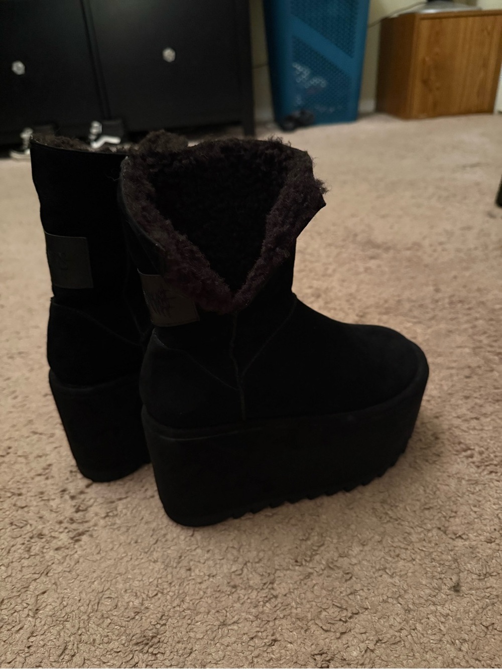 *NEVER WORN* Atmosphere Black Faux-Suede Platform Boots with Shearling Cuff